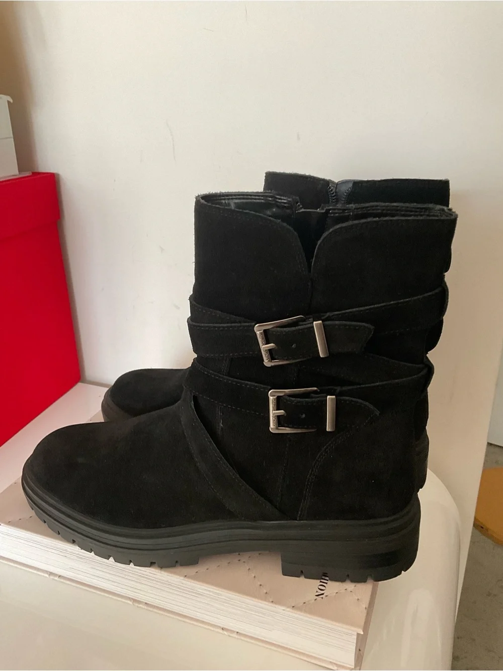 Vince Camuto Black Women's Suede Buckle Ankle Boots Size 10